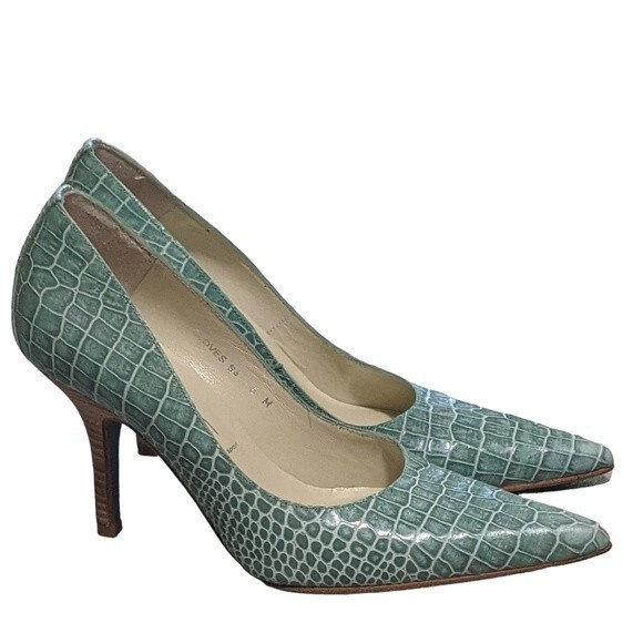 Donald J. Pliner Cloves seafoam green reptile print pointed toe leather pump 6M - Picture 1 of 11